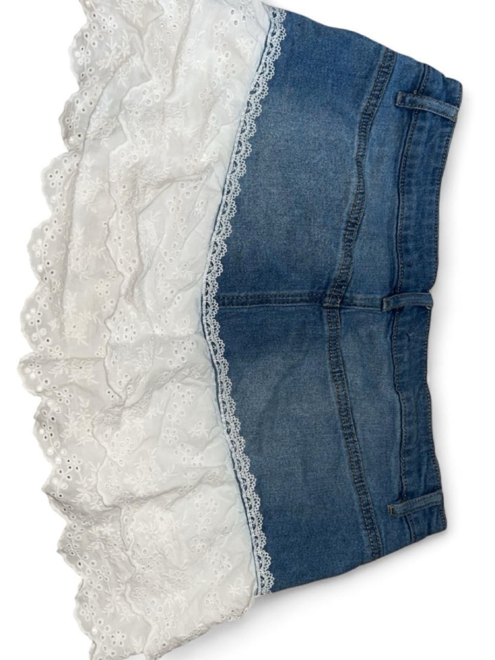 NYC White Eyelet Ruffle Over Blue Denim Skort - Picture 2 of 3